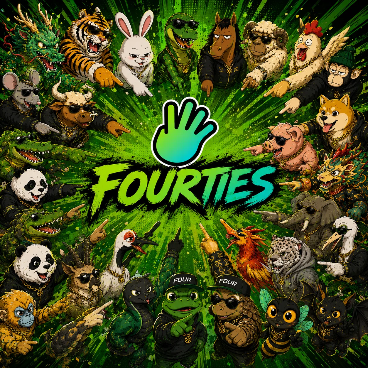 FOURTIES 动物角色围绕中心标志